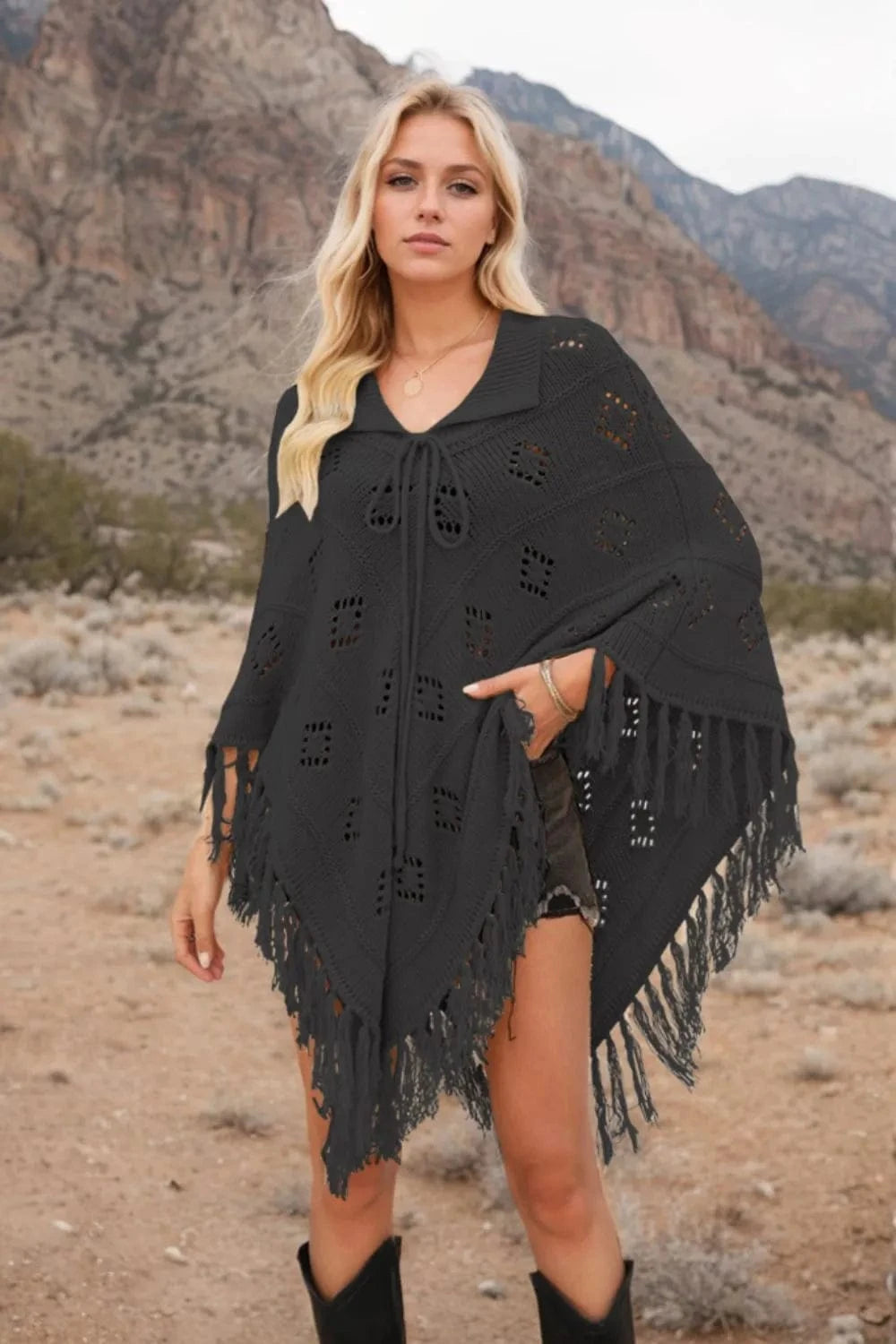 Tassel Hem Knit Cover Up swim tops