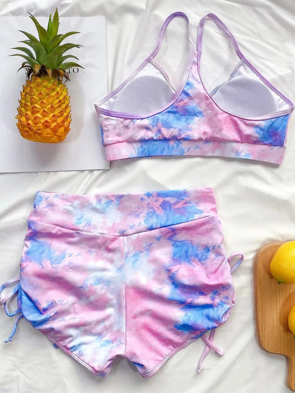 Tie-Dye Spaghetti Strap Top and Drawstring Shorts Swim Set swim tops