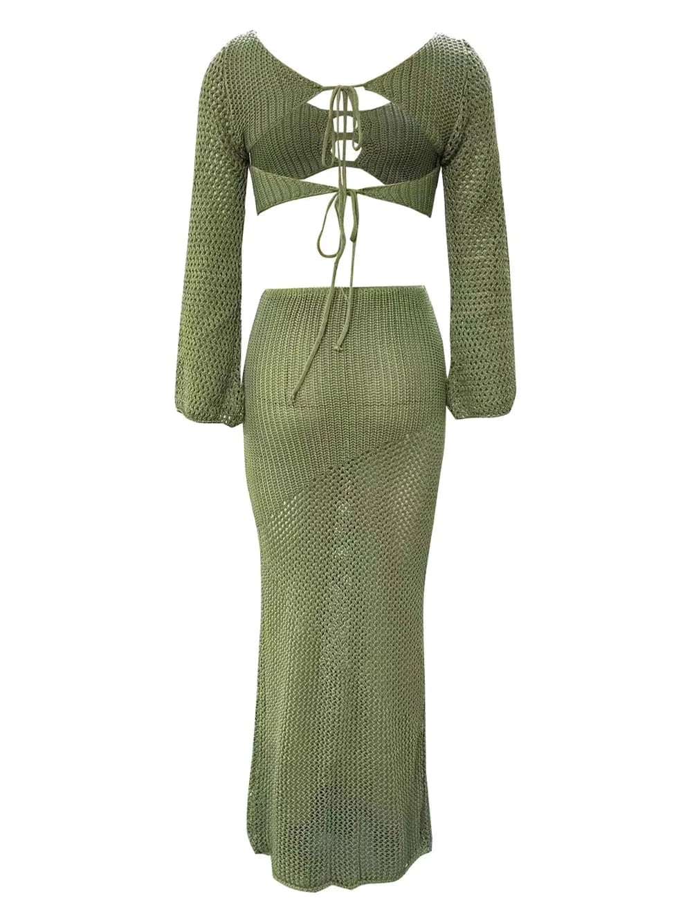 Tied Long Sleeve Top and Skirt Cover Up Set swim tops