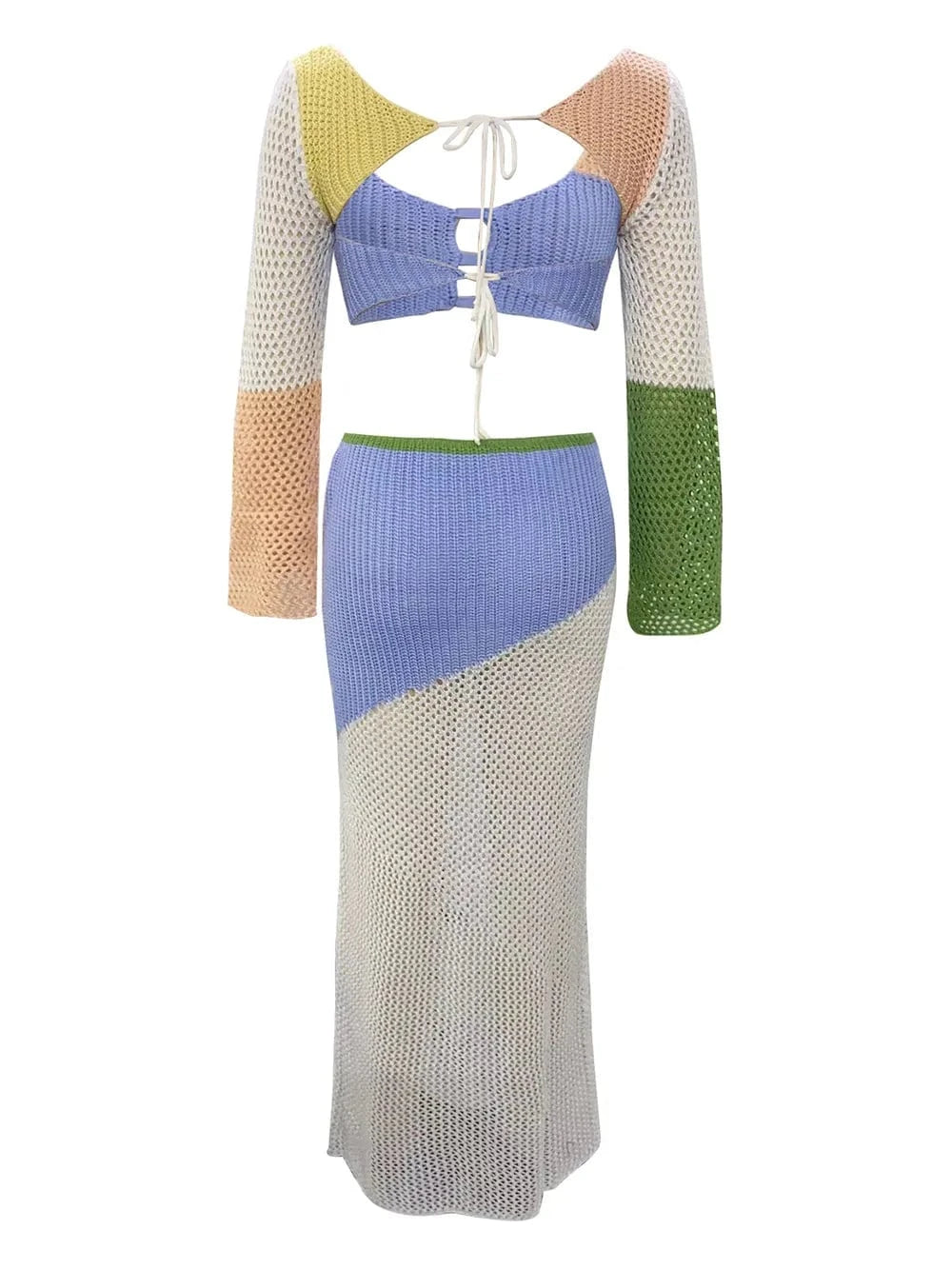 Tied Long Sleeve Top and Skirt Cover Up Set swim tops