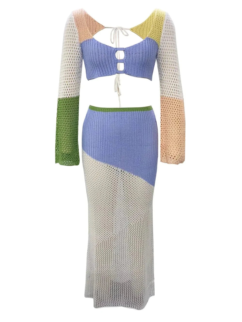 Tied Long Sleeve Top and Skirt Cover Up Set swim tops