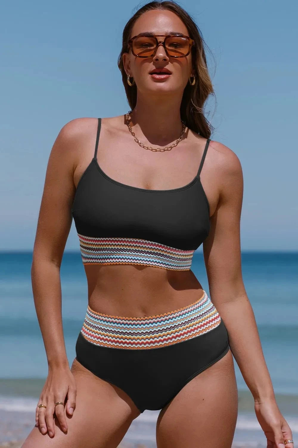 Black Scoop Neck Spaghetti Strap Two-Piece Swim Set swimset