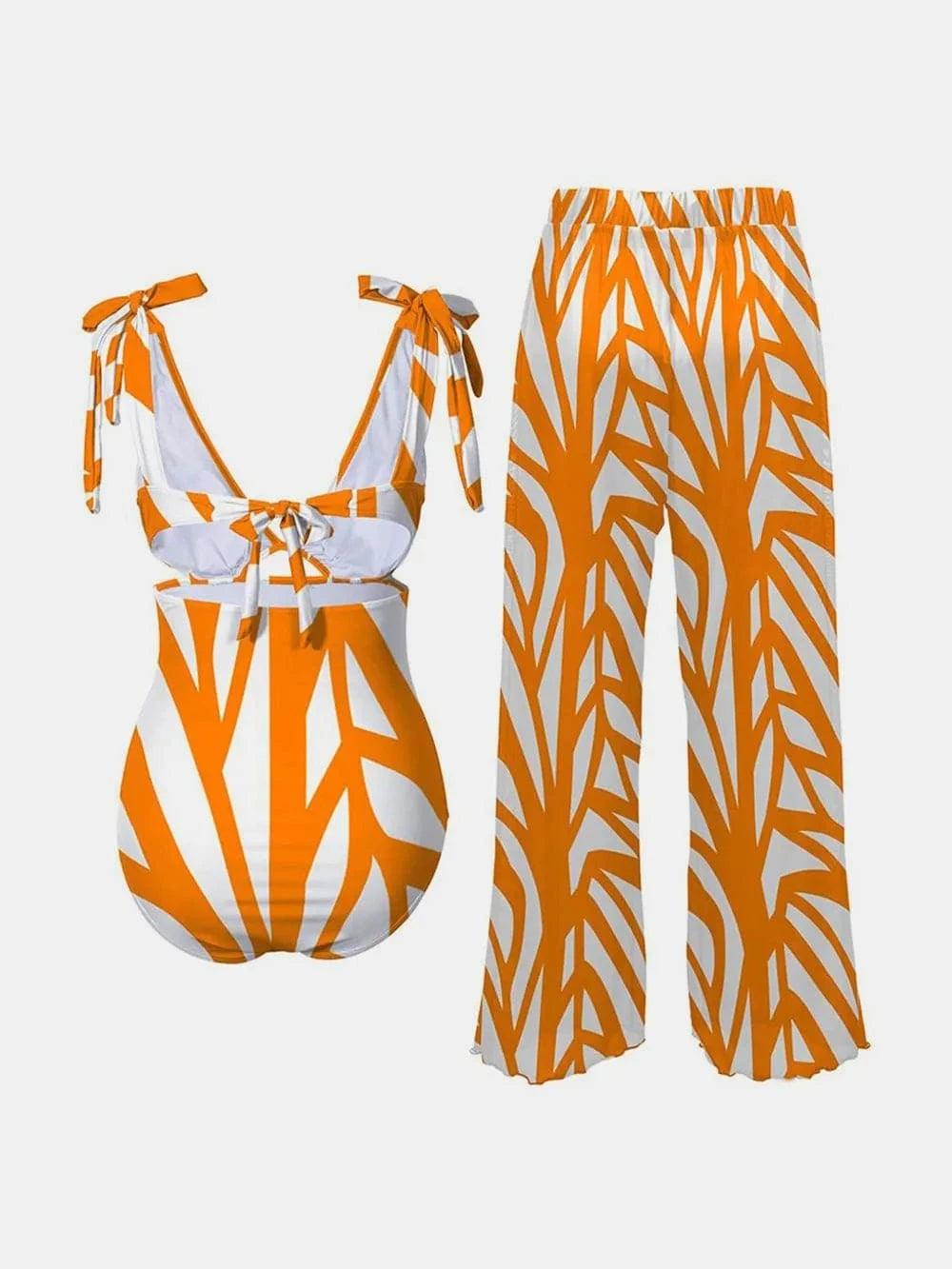 FAM-FAM Printed Tie Shoulder Swimwear and Pants Swim Set swimset