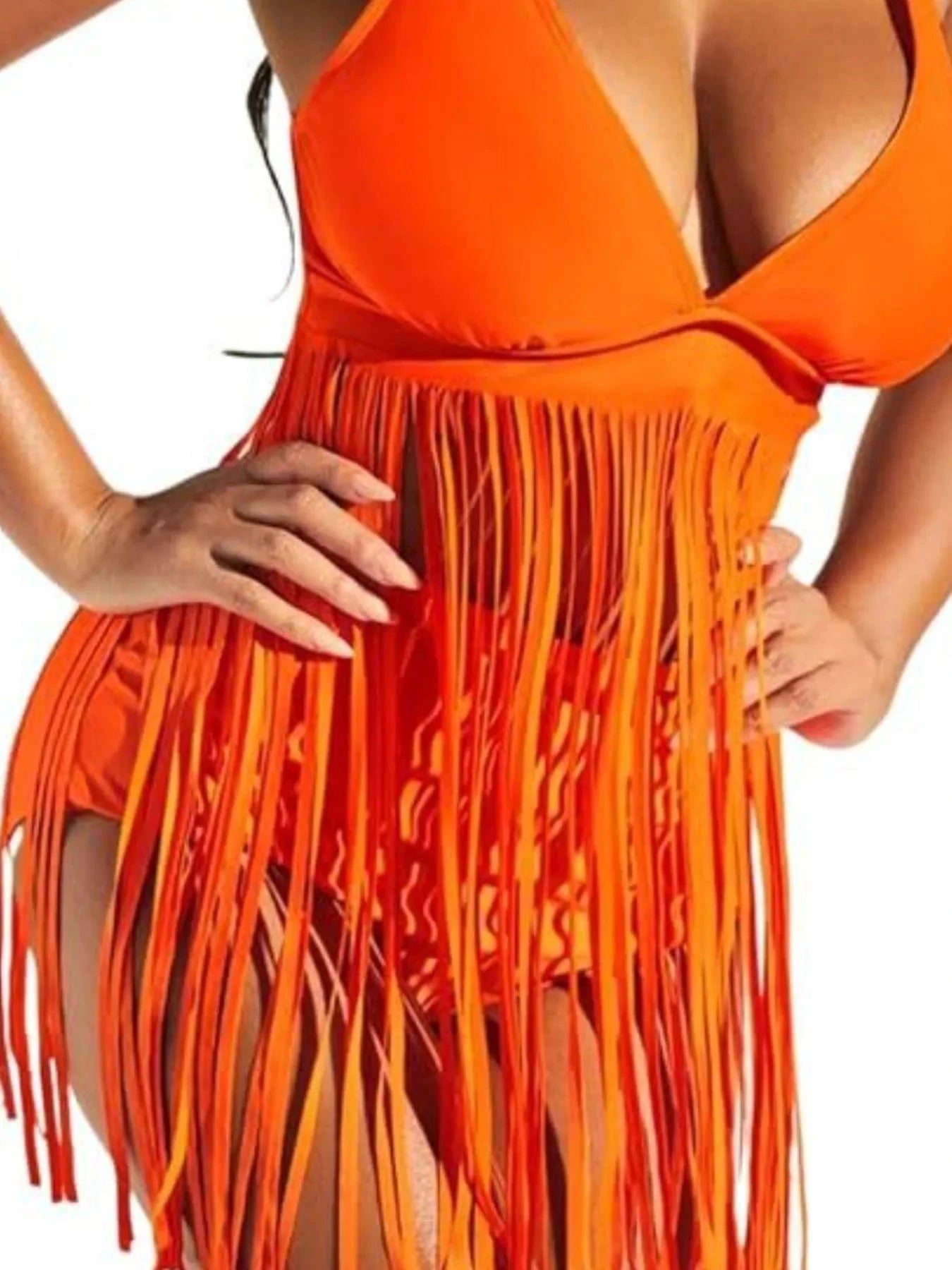 Plus Size Fringe V-Neck Tankini Swim Set swimset
