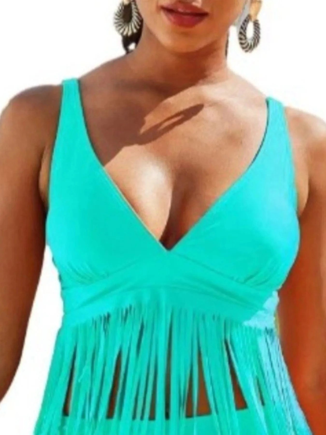 Plus Size Fringe V-Neck Tankini Swim Set swimset