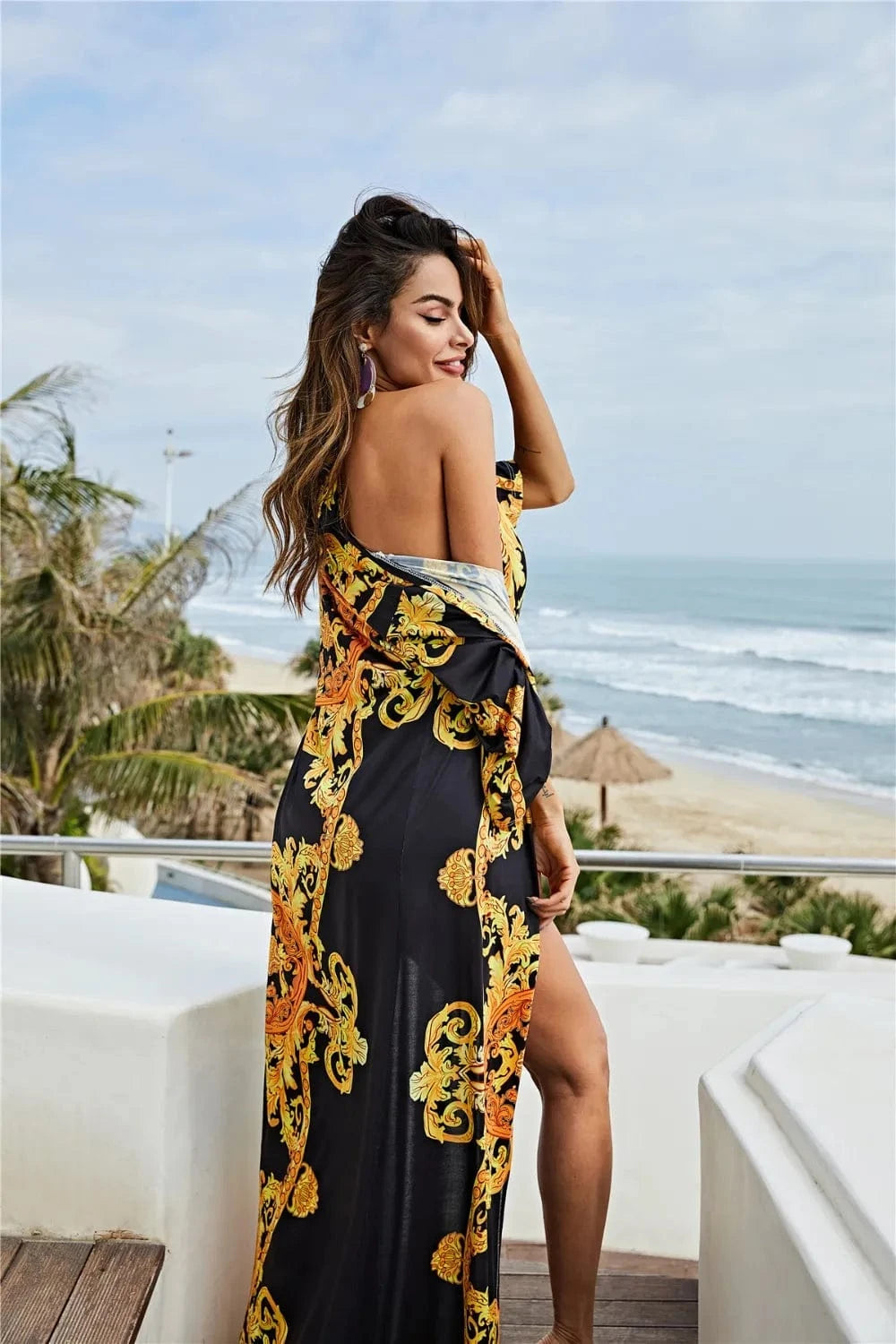 Printed Plunge One-Piece and Cover Up Swim Set swimset