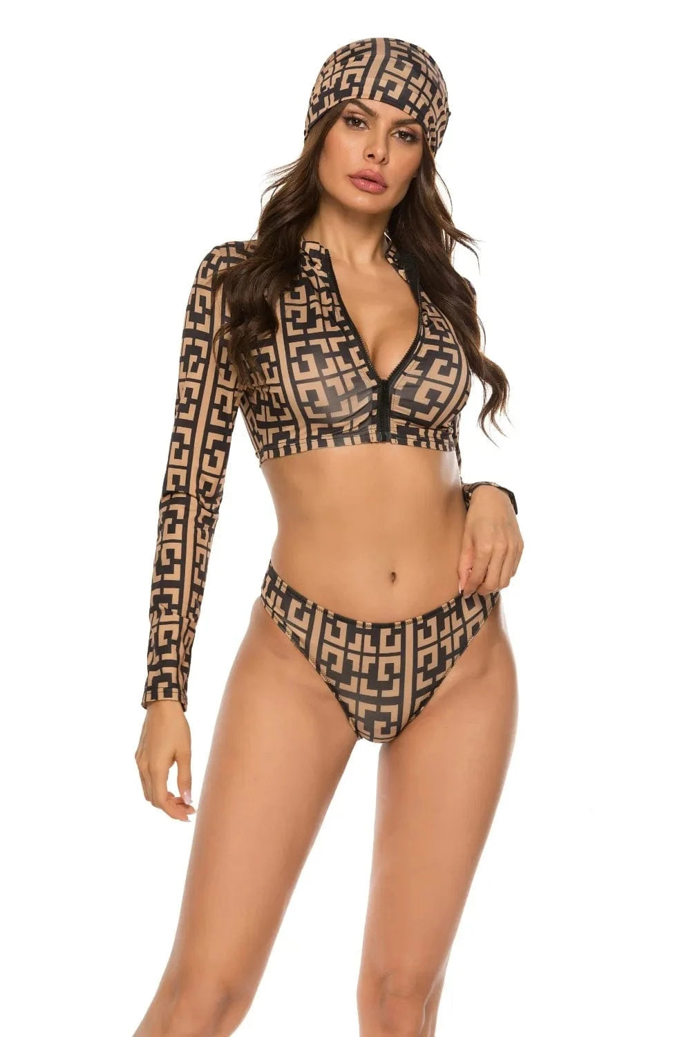 Printed Zip Up Three-Piece Swim Set swimset