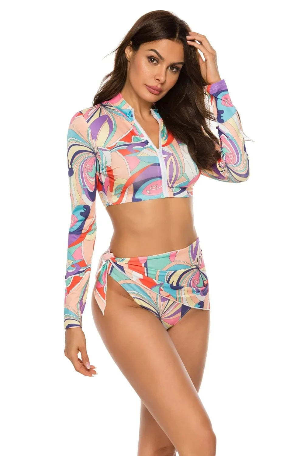 Printed Zip Up Three-Piece Swim Set swimset
