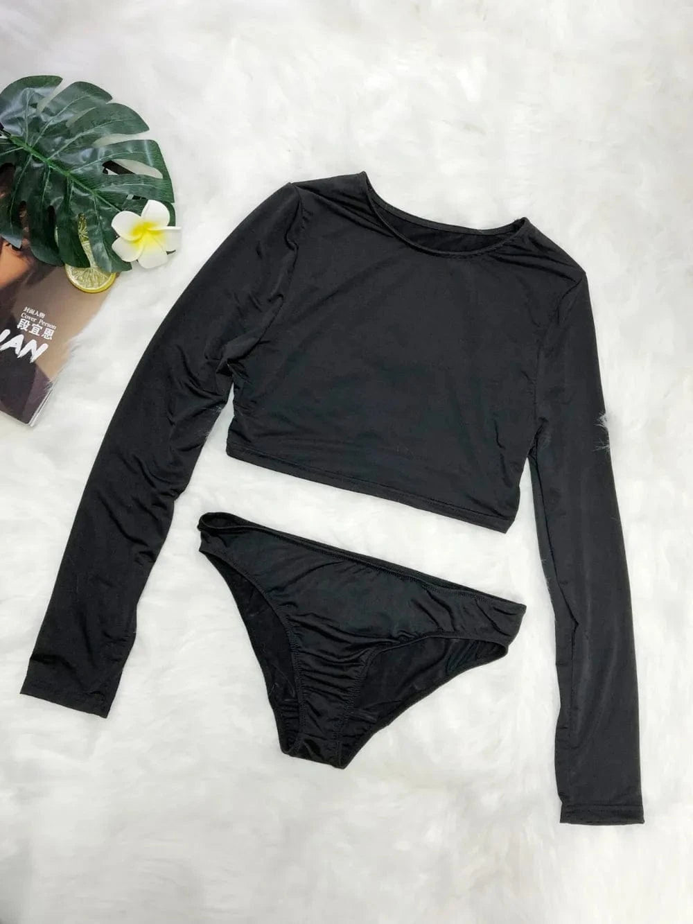 Round Neck Long Sleeve Top and Brief Swim Set swimset