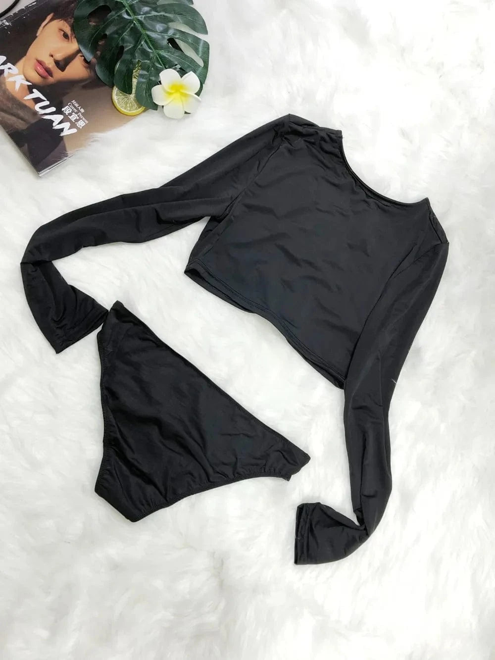 Round Neck Long Sleeve Top and Brief Swim Set swimset