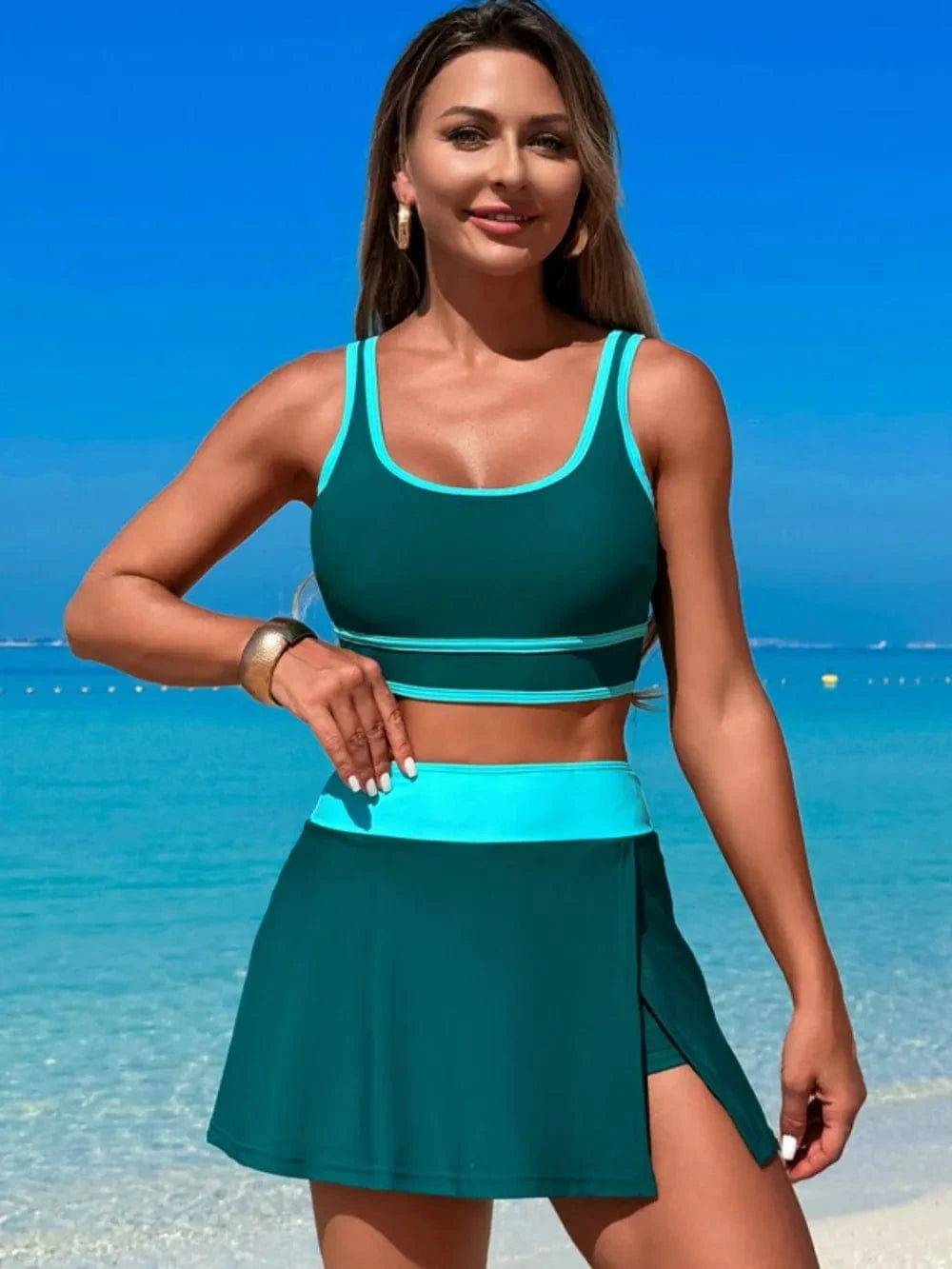 Scoop Neck Top and Skort Swim Set swimset