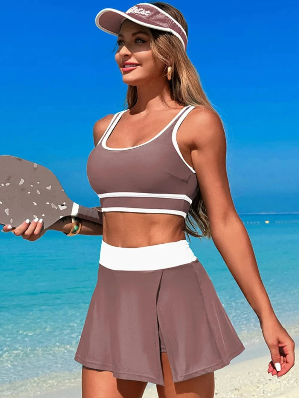 Scoop Neck Top and Skort Swim Set swimset