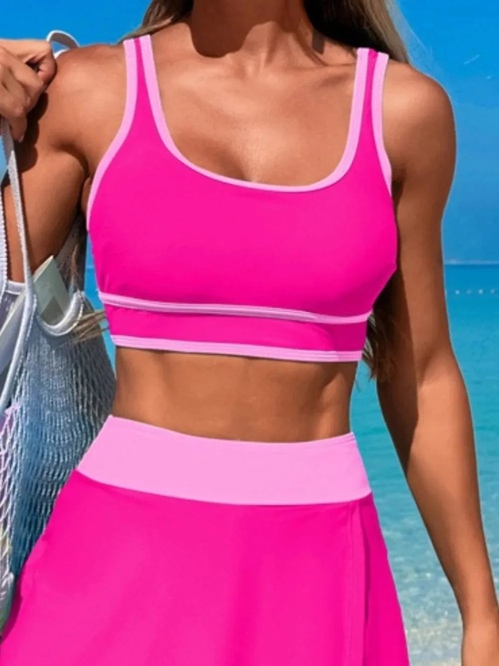 Scoop Neck Top and Skort Swim Set swimset