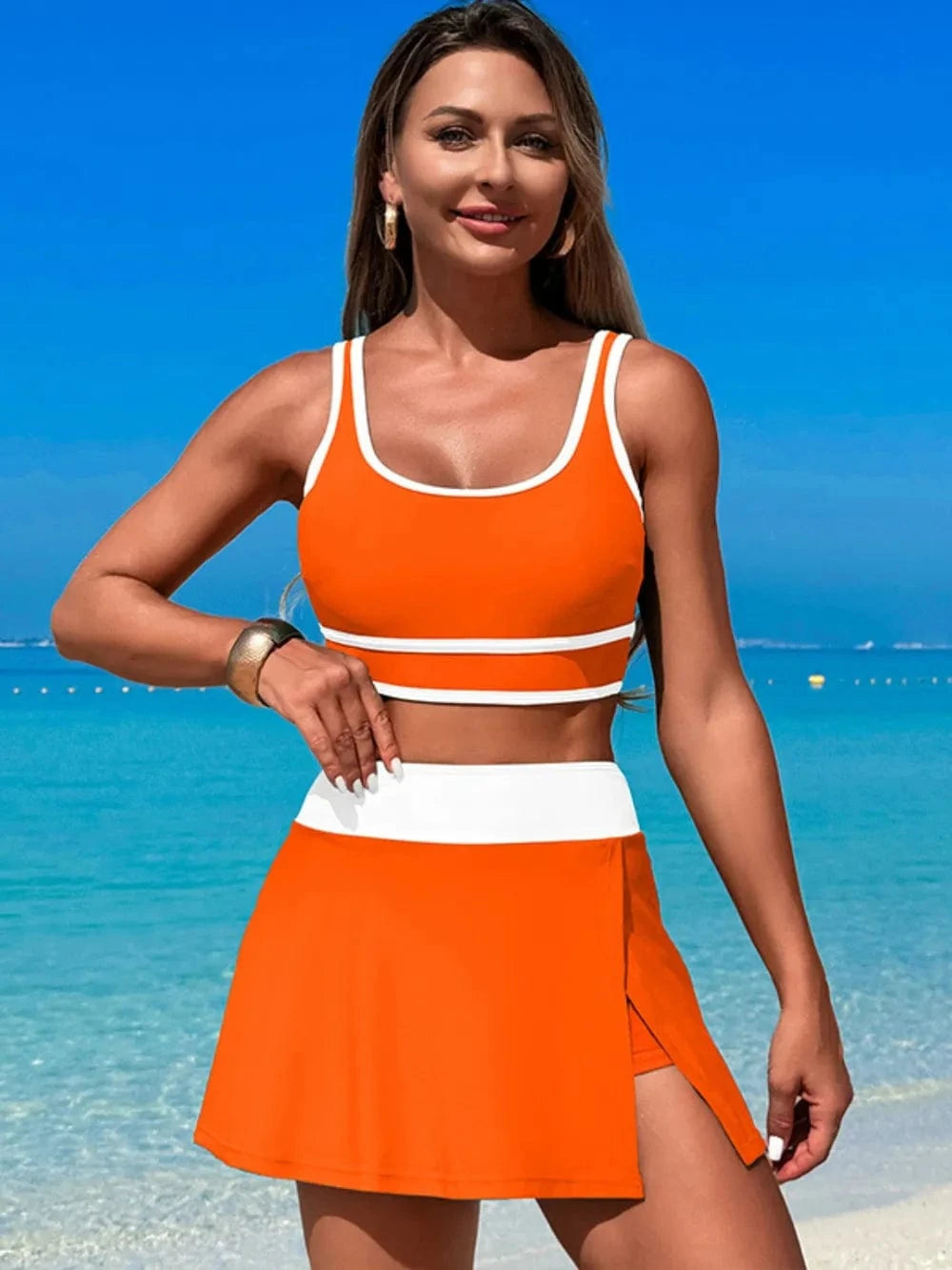 Scoop Neck Top and Skort Swim Set swimset