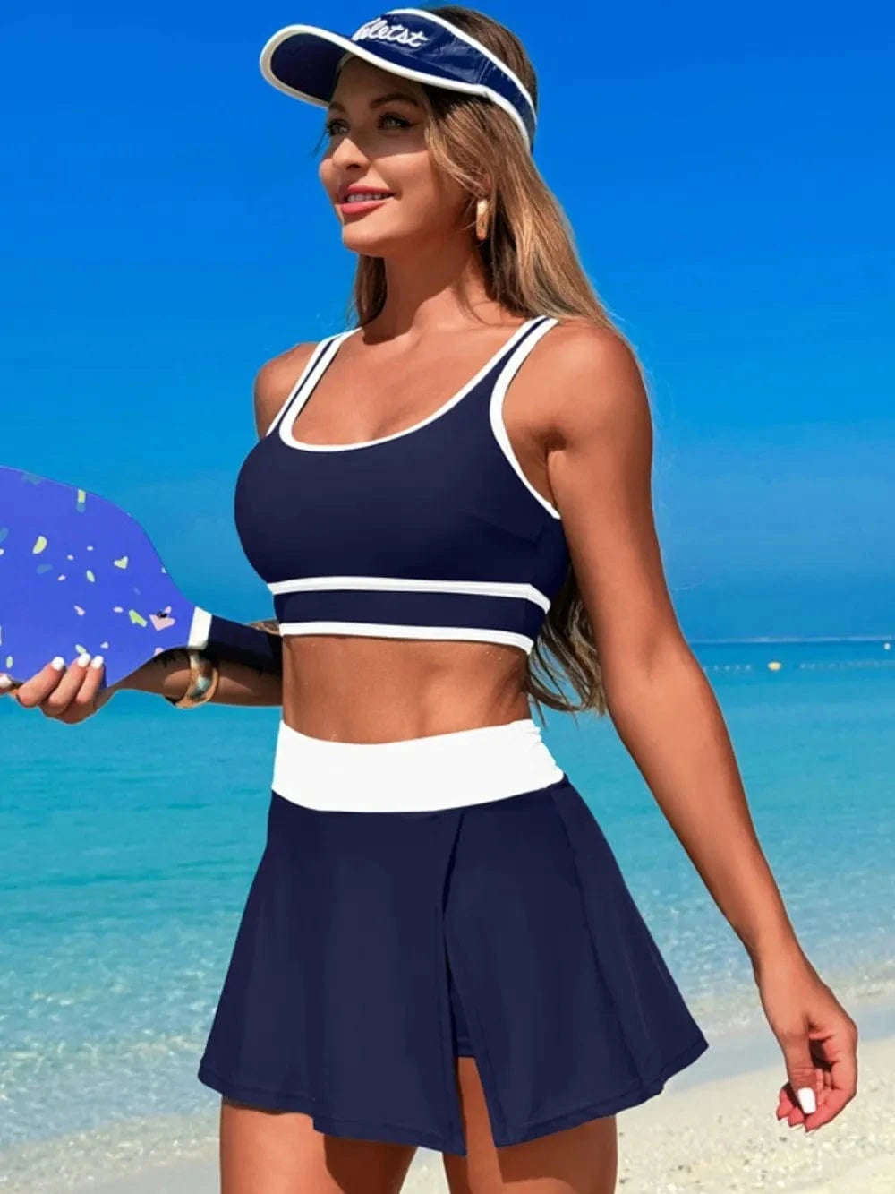 Scoop Neck Top and Skort Swim Set swimset