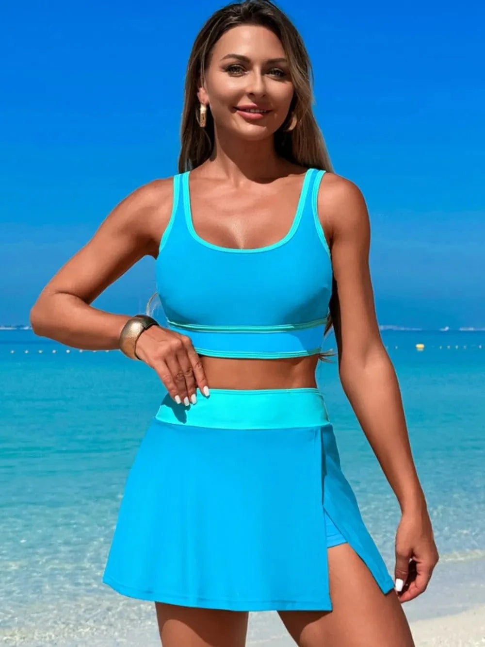Scoop Neck Top and Skort Swim Set swimset