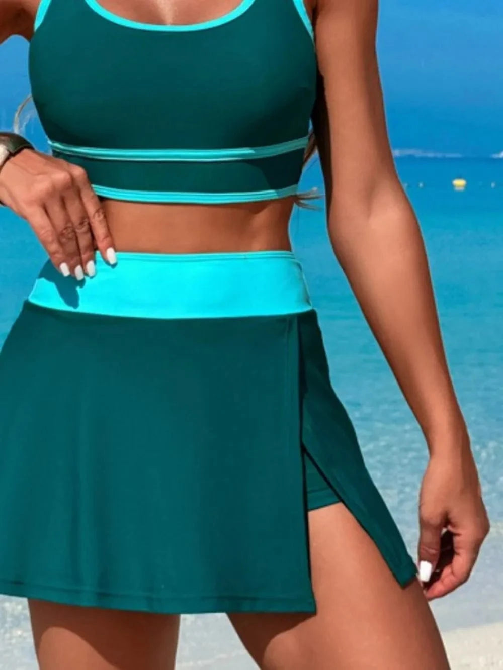 Scoop Neck Top and Skort Swim Set swimset