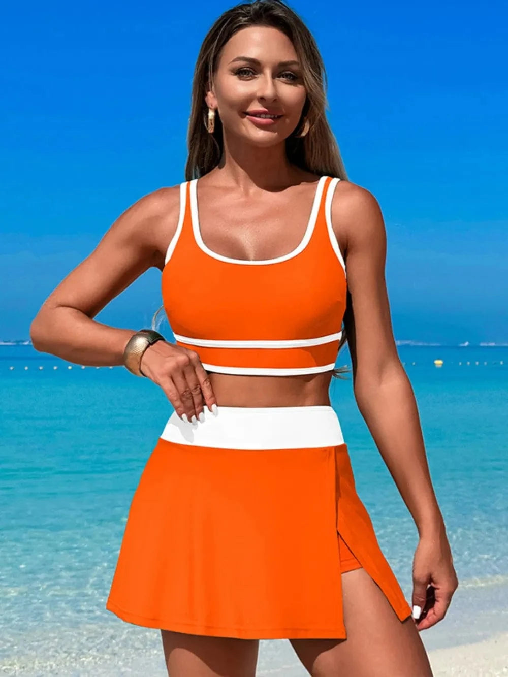 Scoop Neck Top and Skort Swim Set swimset