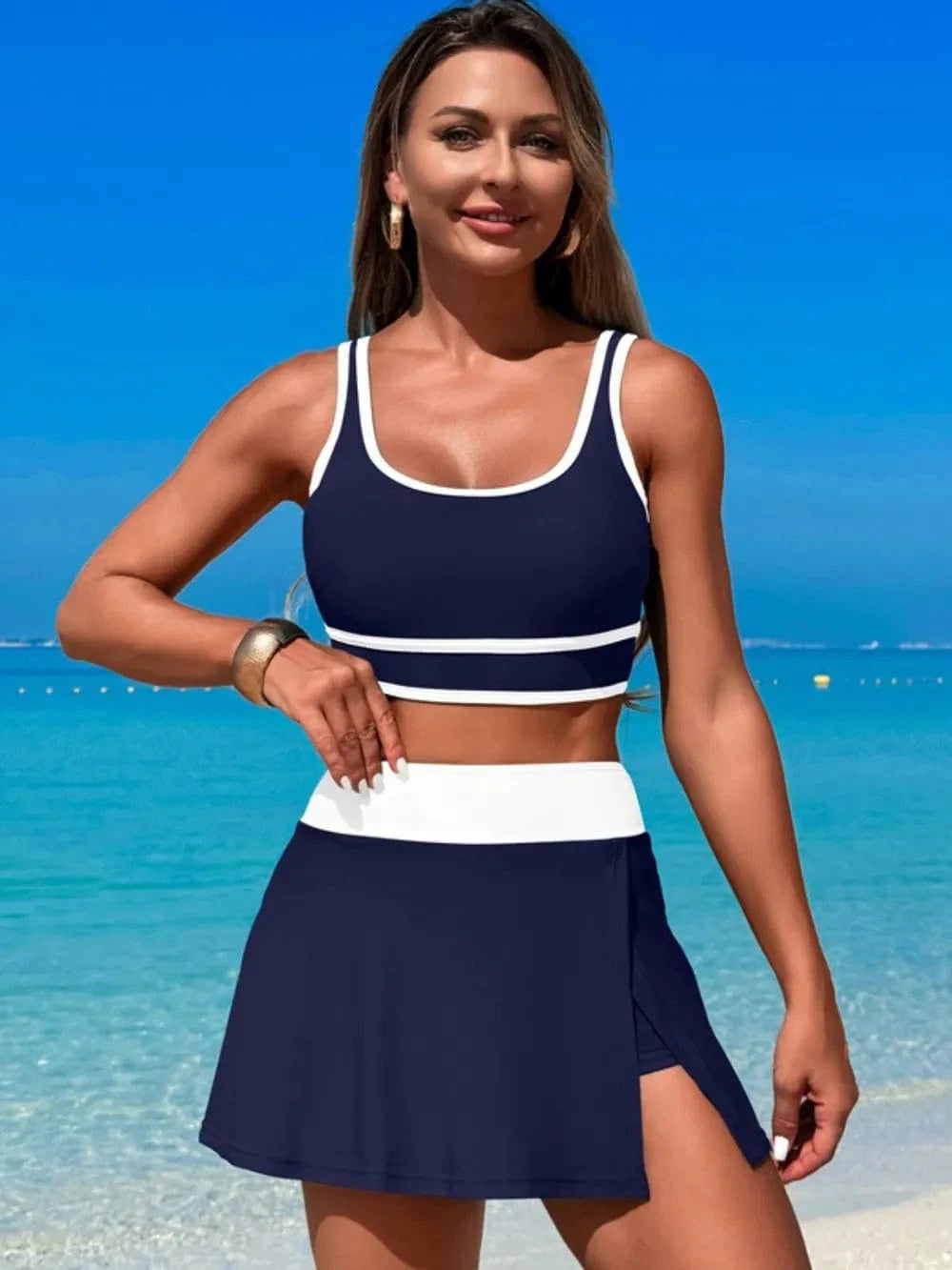 Scoop Neck Top and Skort Swim Set swimset