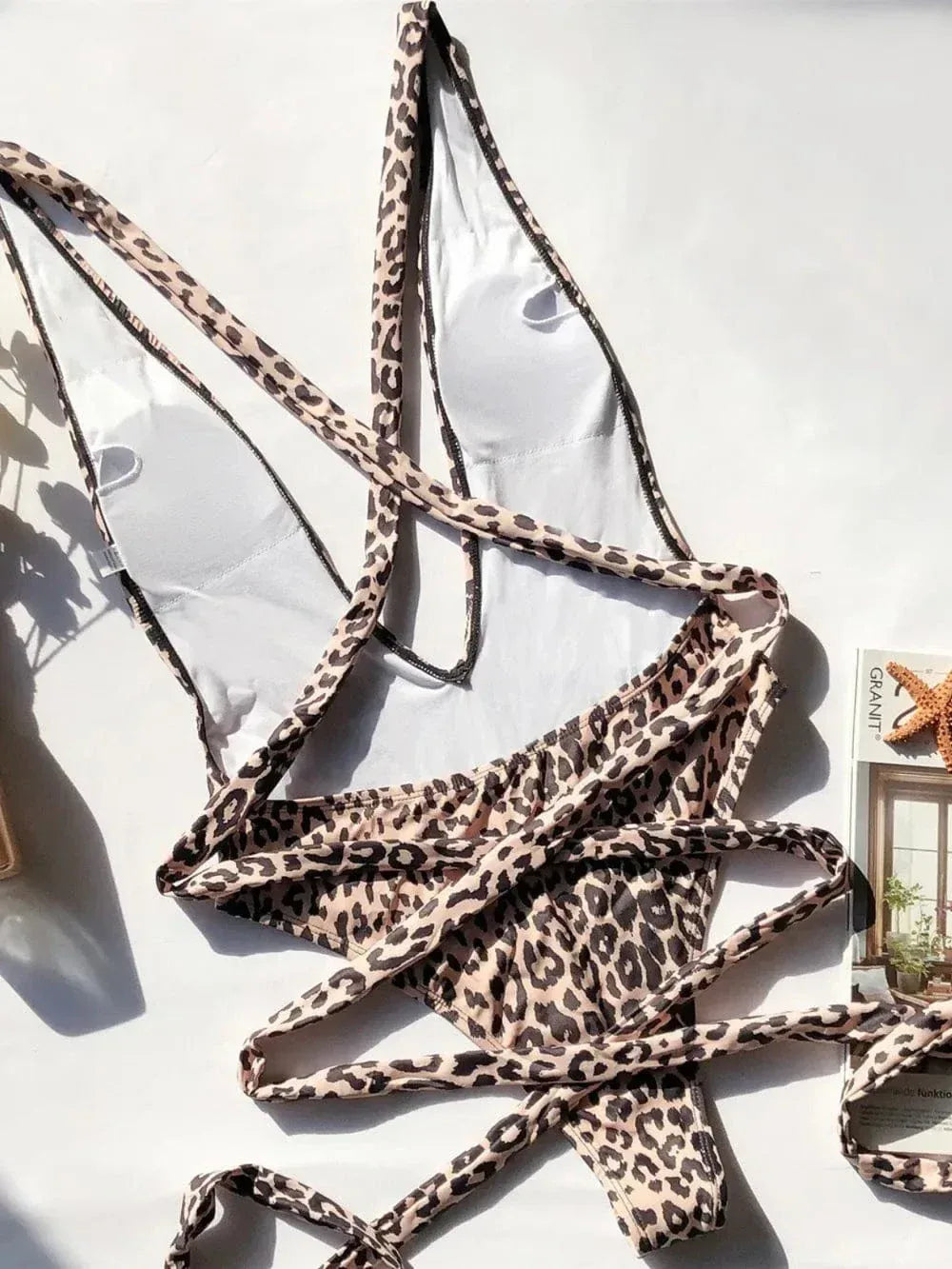 Leopard Plunge Tie One Piece Swimsuit