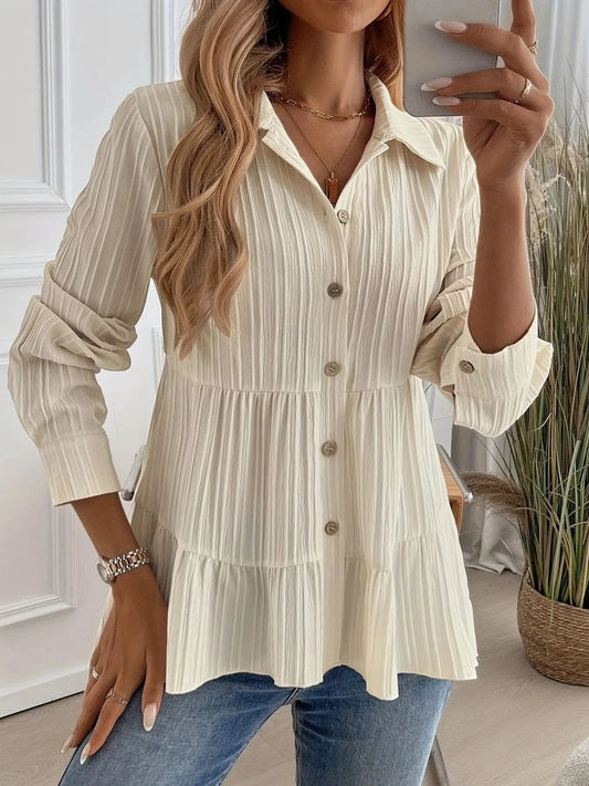 Apricot Striped Button-Down Tiered Shirt Tops and sweaters and T-Shirts