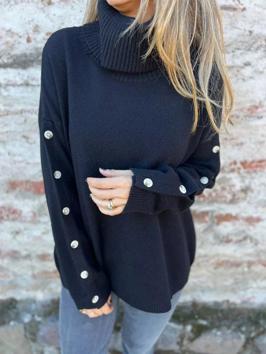 Black Full Size Turtleneck Long Sleeve Sweater Plus Size Tops and sweaters and T-Shirts