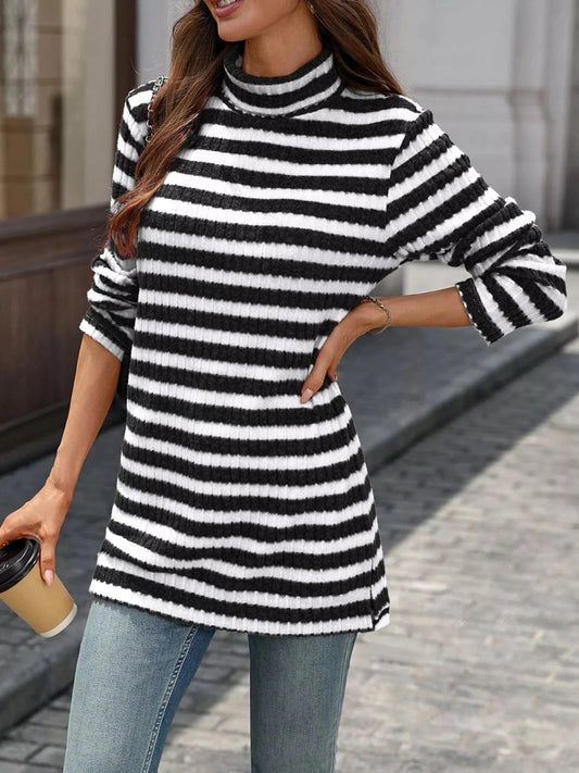 Black Striped Turtleneck Long Sleeve Knit Top Tops and sweaters and T-Shirts