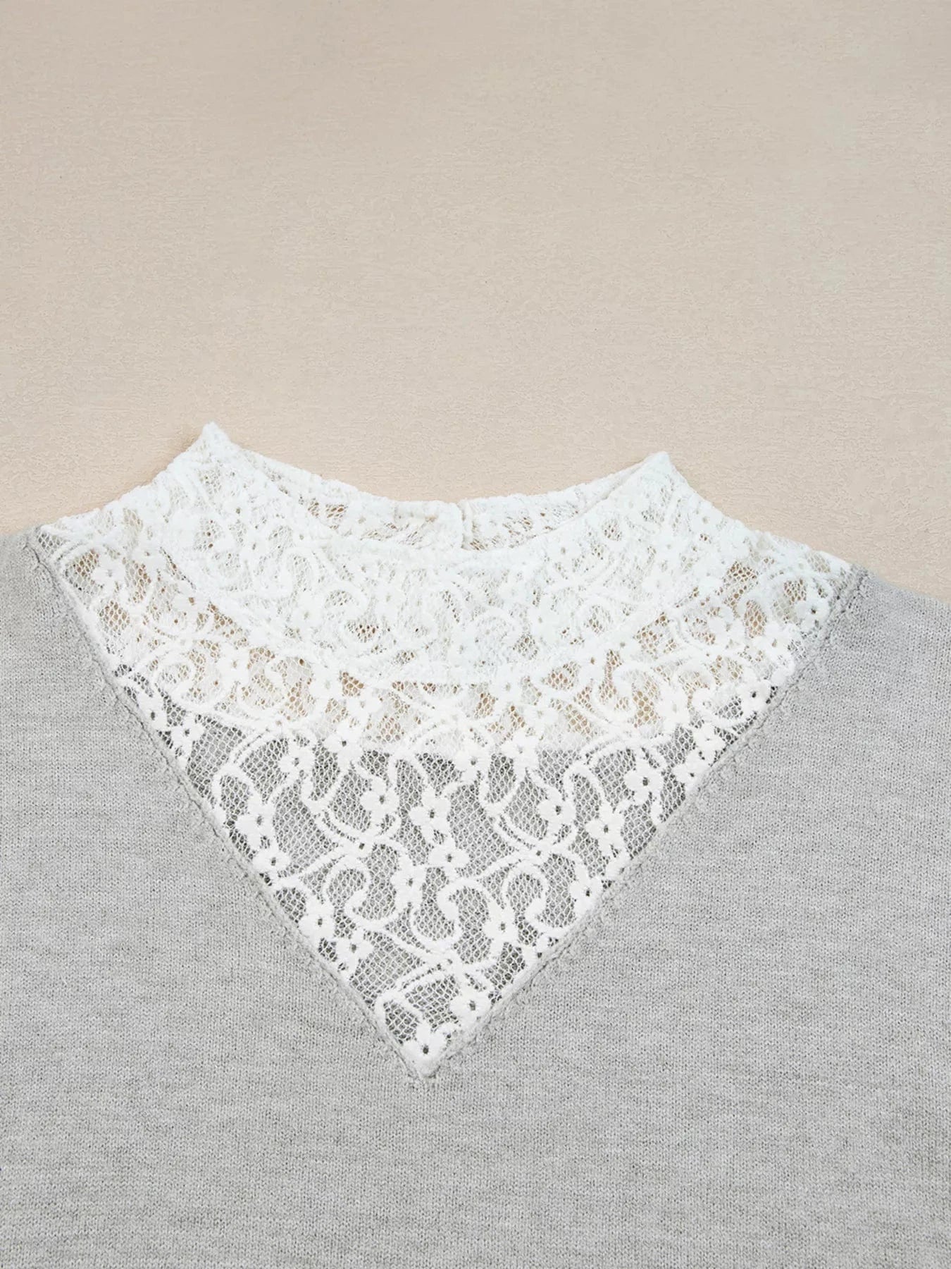 Button Keyhole Lace Patchwork Drop Shoulder Sweater Tops and sweaters and T-Shirts