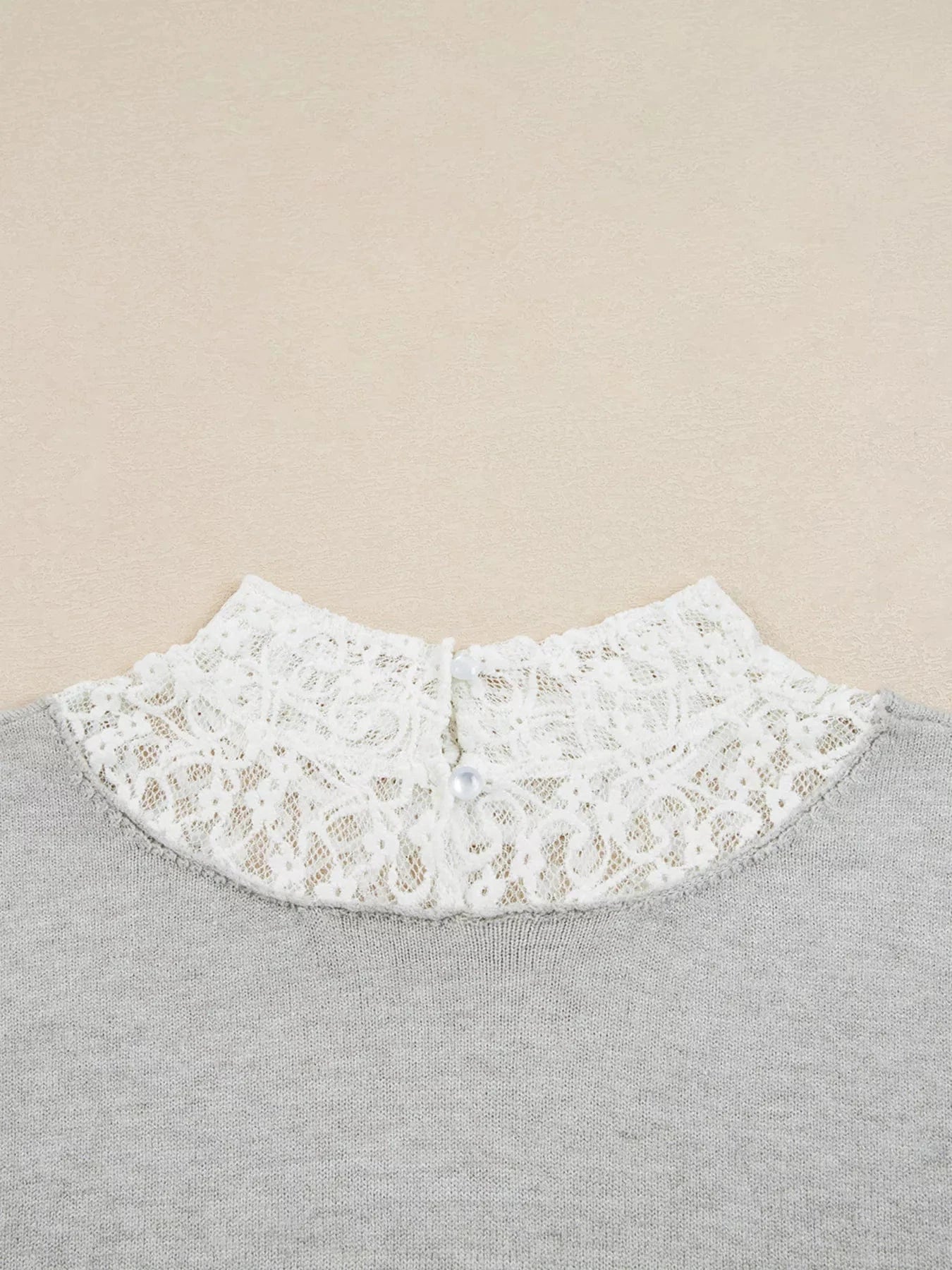 Button Keyhole Lace Patchwork Drop Shoulder Sweater Tops and sweaters and T-Shirts