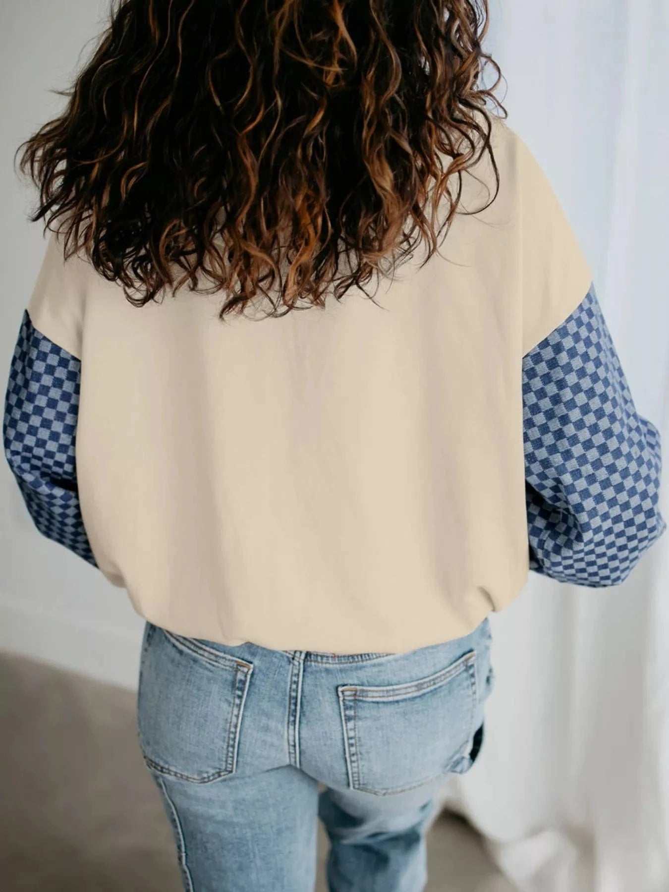 Checkered Color Block Half Zip Sweatshirt Tops and sweaters and T-Shirts