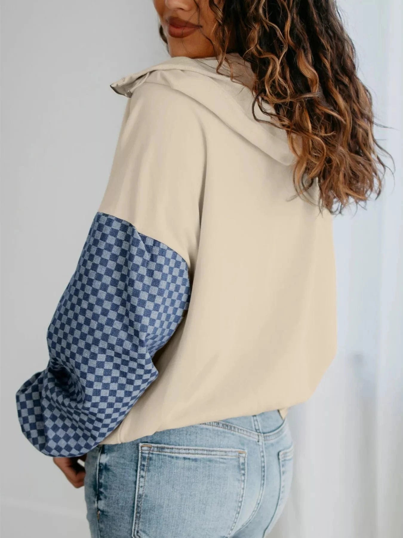Checkered Color Block Half Zip Sweatshirt Tops and sweaters and T-Shirts