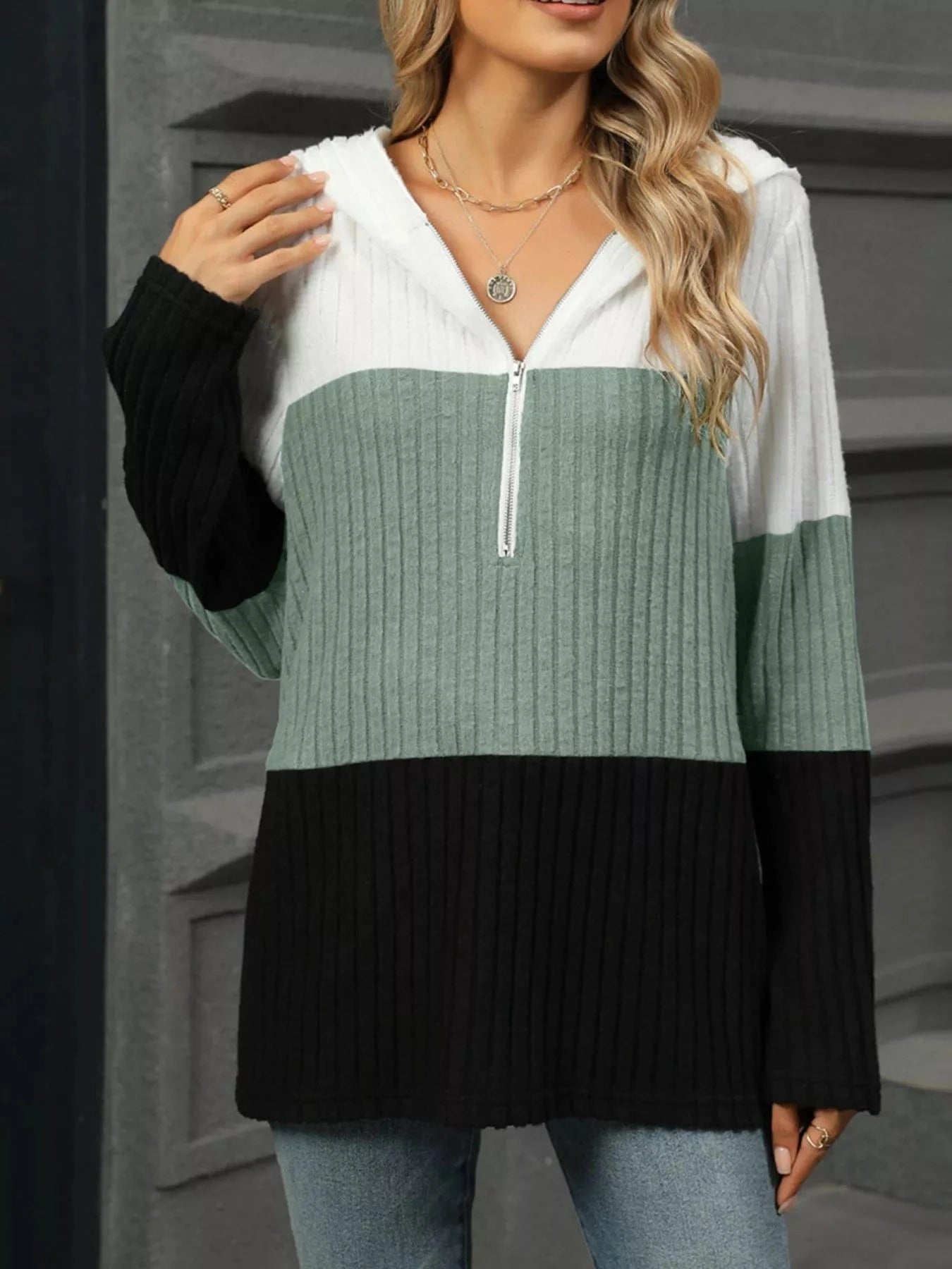 Color Block Half Zip Hooded Top Tops and sweaters and T-Shirts