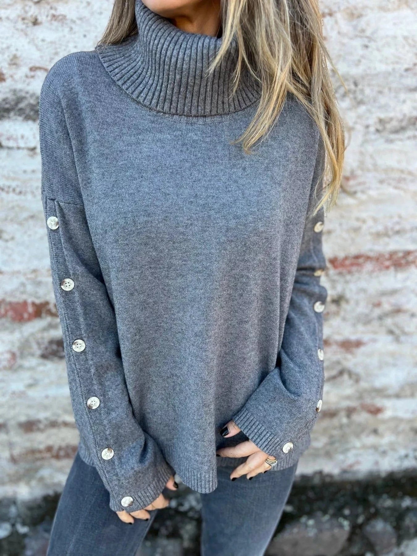 Dark Gray Full Size Turtleneck Long Sleeve Sweater Plus Size Tops and sweaters and T-Shirts