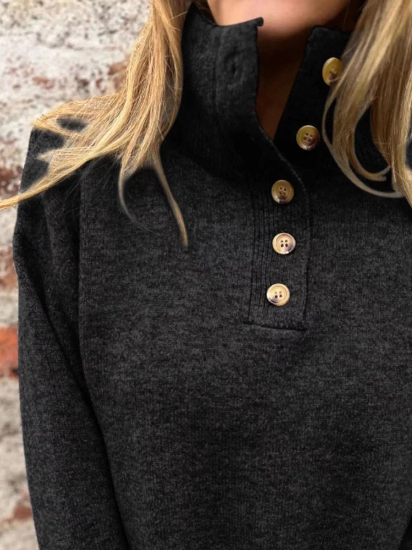 Full Size Button-Detail Turtleneck Sweater Plus Size Tops and sweaters and T-Shirts