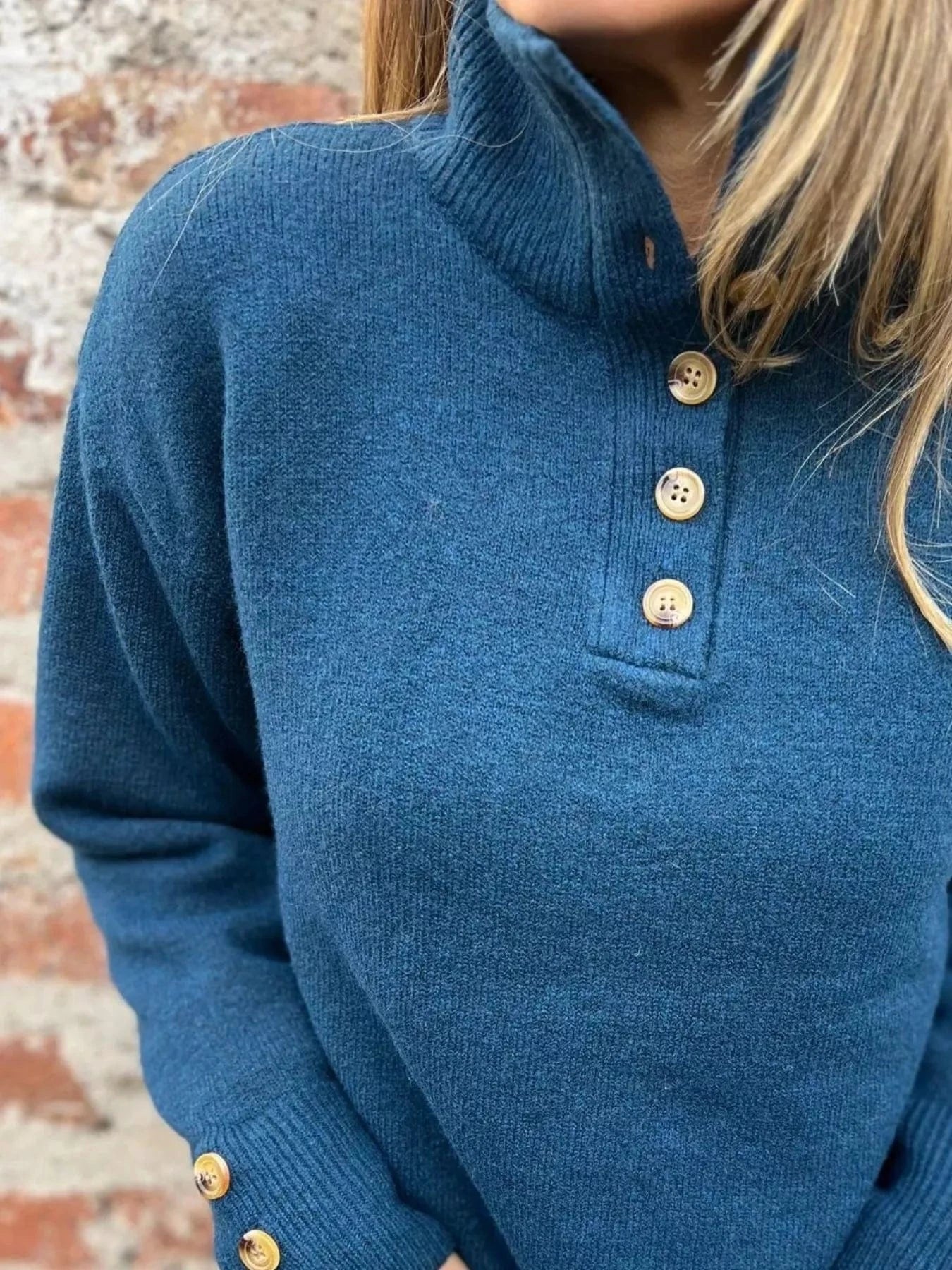 Full Size Button-Detail Turtleneck Sweater Plus Size Tops and sweaters and T-Shirts