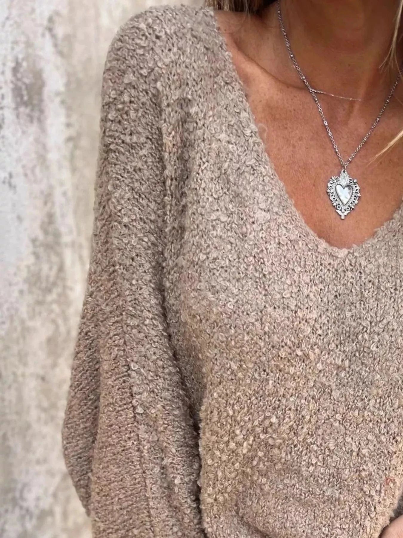 Full Size V-Neck Long Sleeve Sweater Plus Size Tops and sweaters and T-Shirts