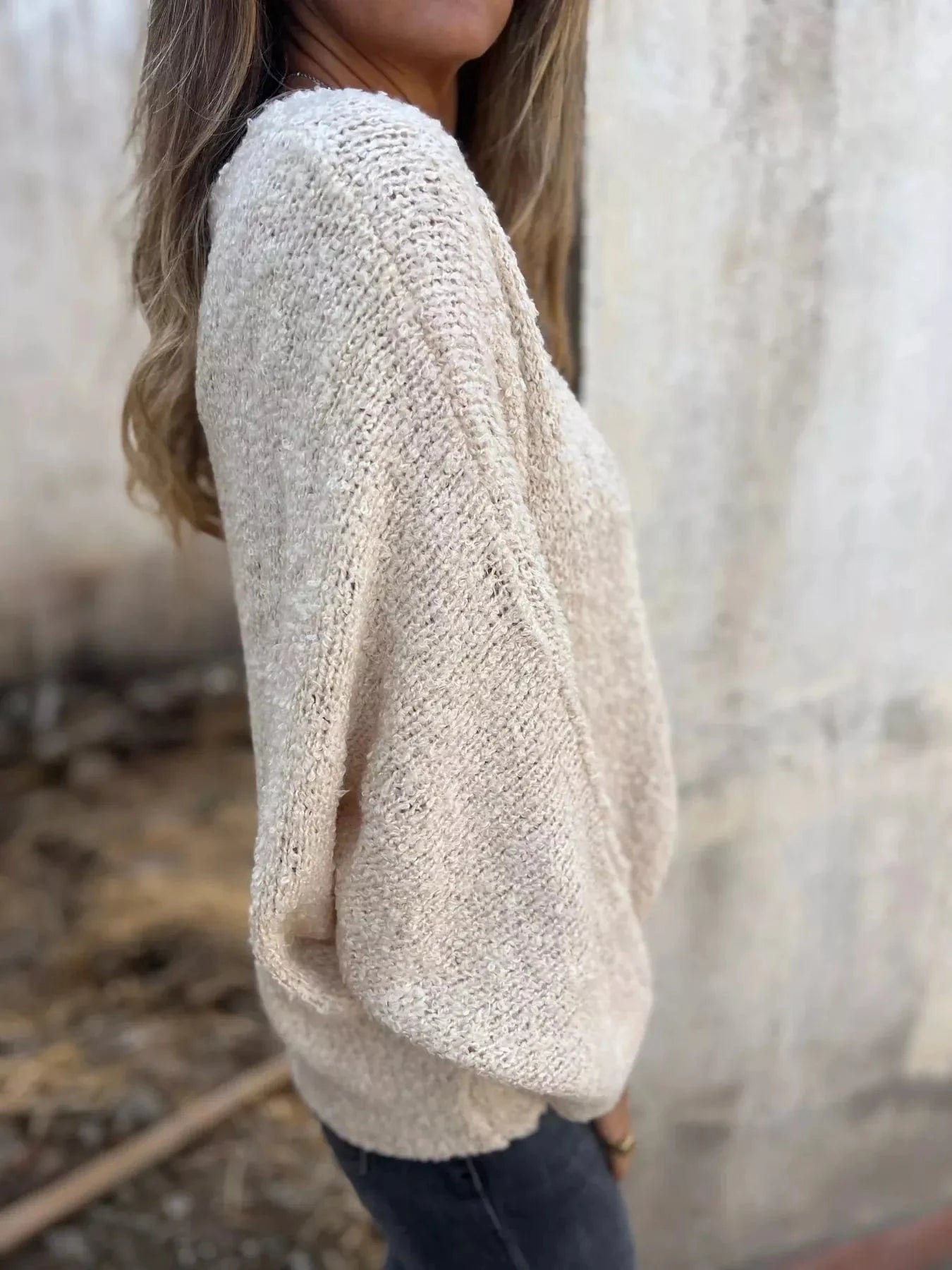 Full Size V-Neck Long Sleeve Sweater Plus Size Tops and sweaters and T-Shirts