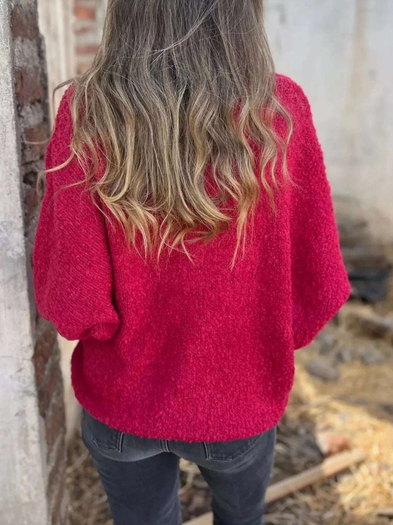 Full Size V-Neck Long Sleeve Sweater Plus Size Tops and sweaters and T-Shirts