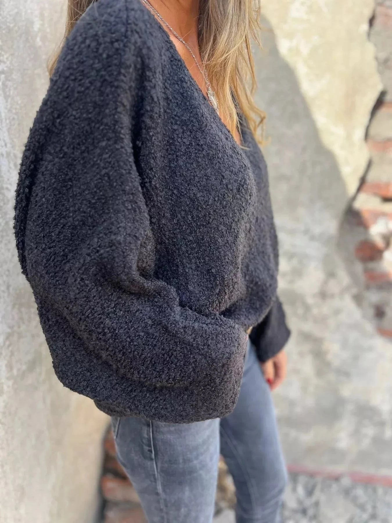 Full Size V-Neck Long Sleeve Sweater Plus Size Tops and sweaters and T-Shirts
