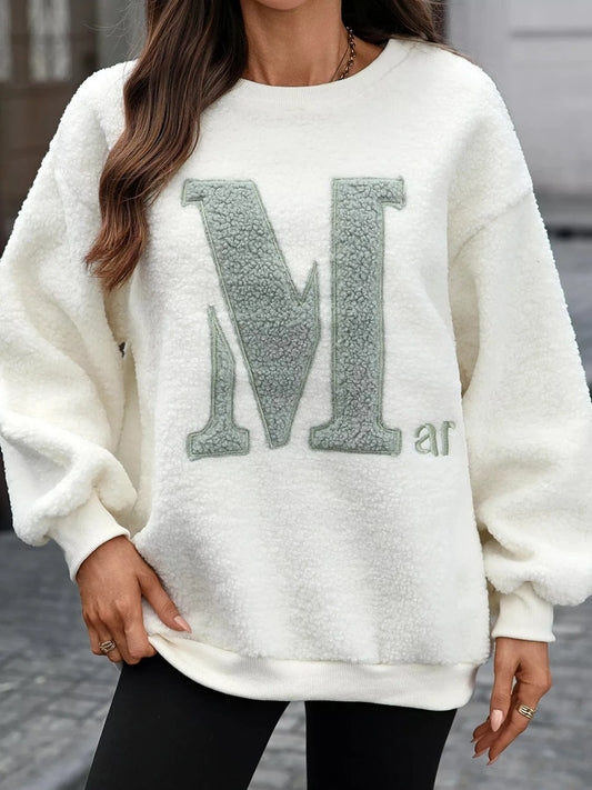 Ivory Letter Round Neck Fleece Sweatshirt Tops and sweaters and T-Shirts