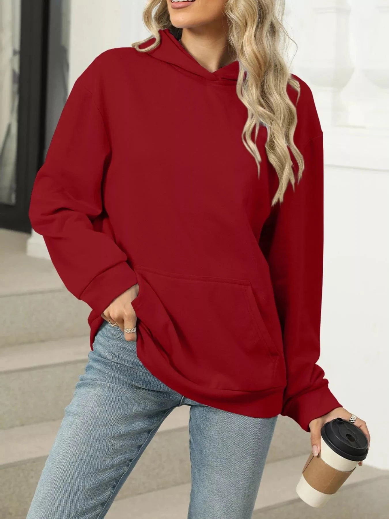 Kangaroo Pocket Long Sleeve Hoodie Tops and sweaters and T-Shirts