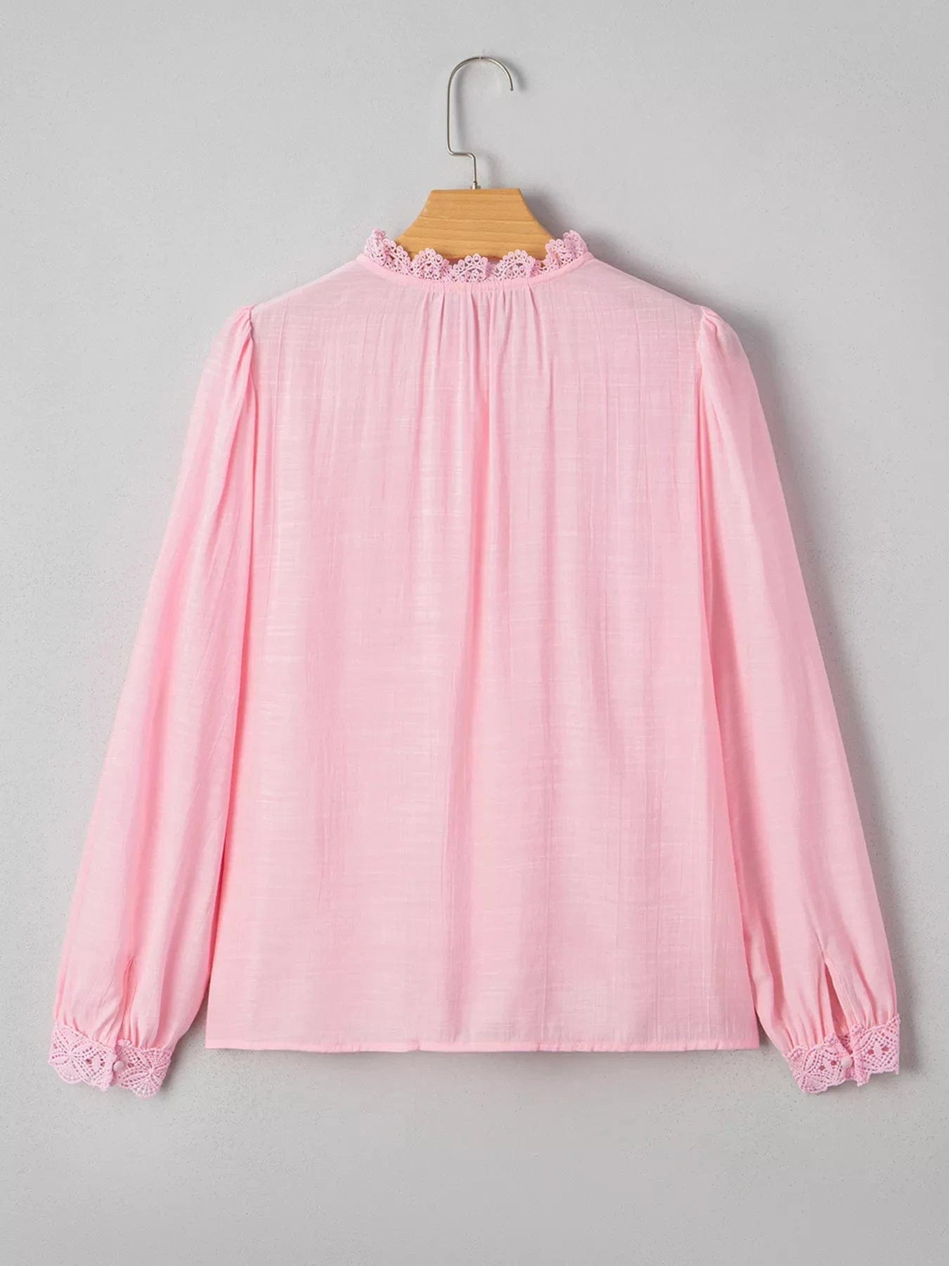 Lace Patchwork Edge Collarless Button Up Shirt Tops and sweaters and T-Shirts