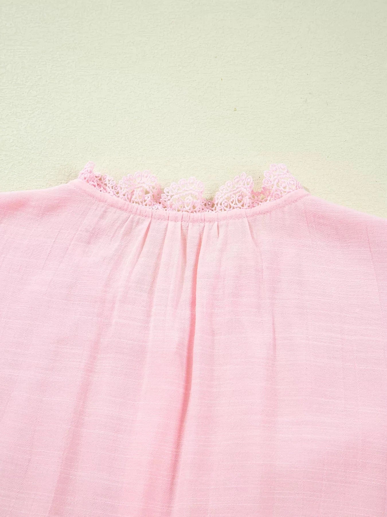 Lace Patchwork Edge Collarless Button Up Shirt Tops and sweaters and T-Shirts