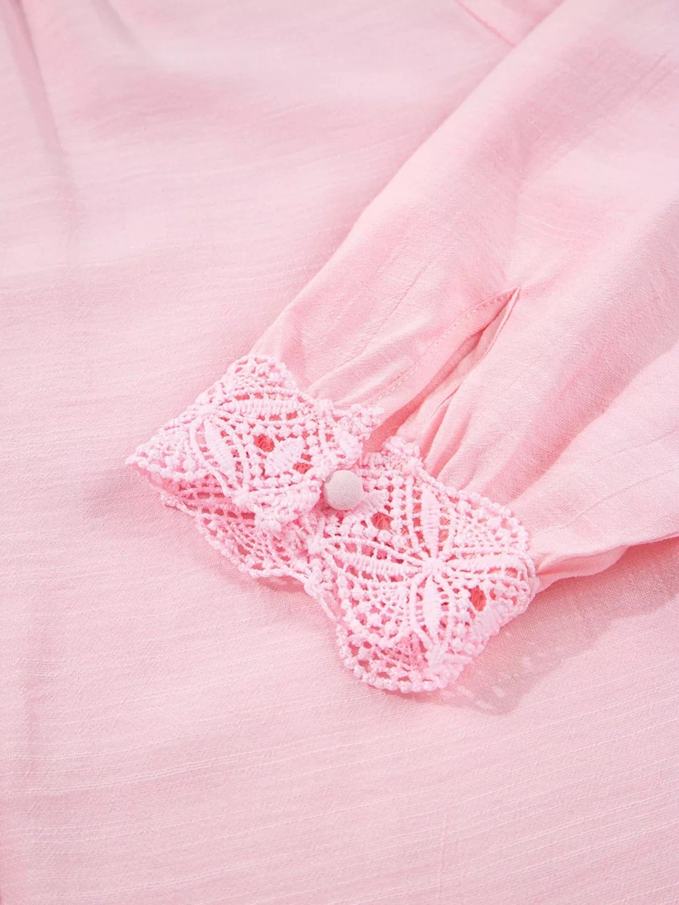 Lace Patchwork Edge Collarless Button Up Shirt Tops and sweaters and T-Shirts