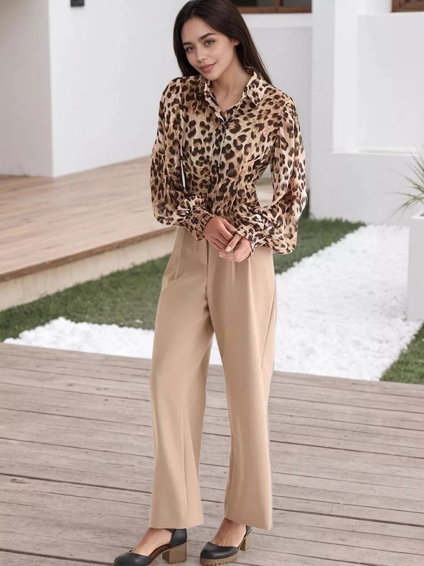 Leopard Button Up Shirt Tops and sweaters and T-Shirts