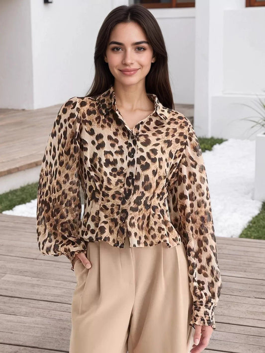 Leopard Leopard Button Up Shirt Tops and sweaters and T-Shirts