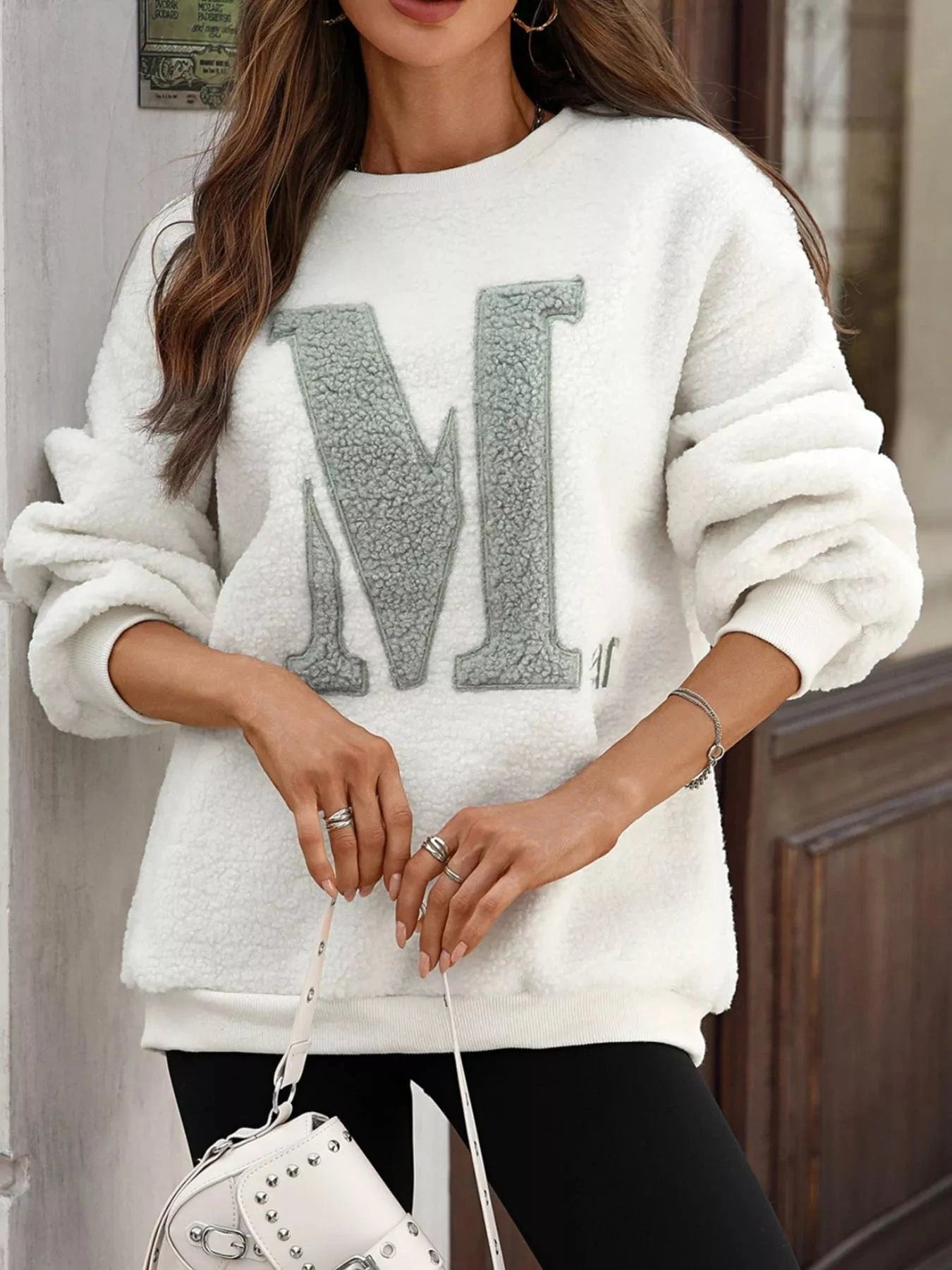 Letter Round Neck Fleece Sweatshirt Tops and sweaters and T-Shirts