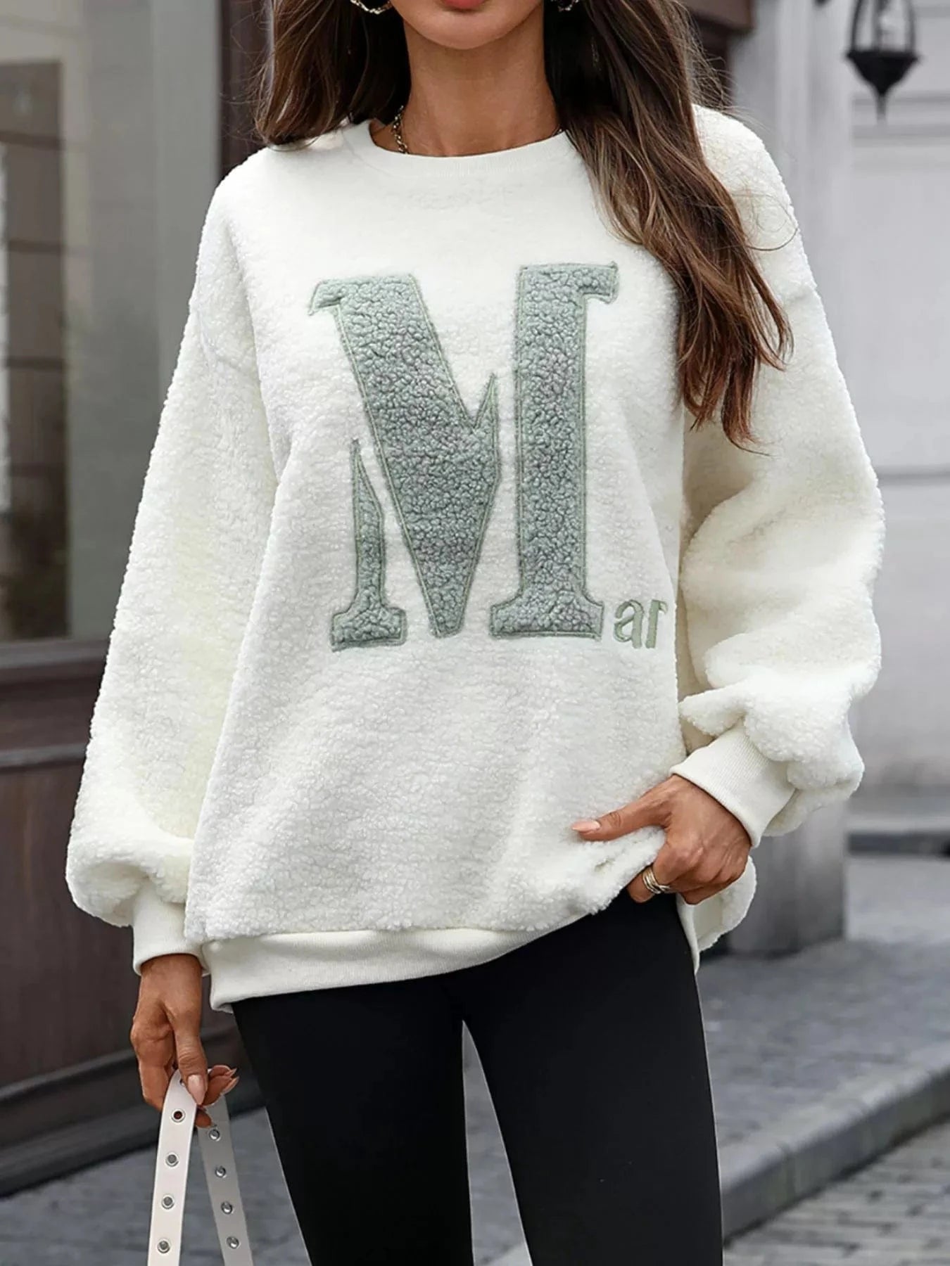 Letter Round Neck Fleece Sweatshirt Tops and sweaters and T-Shirts