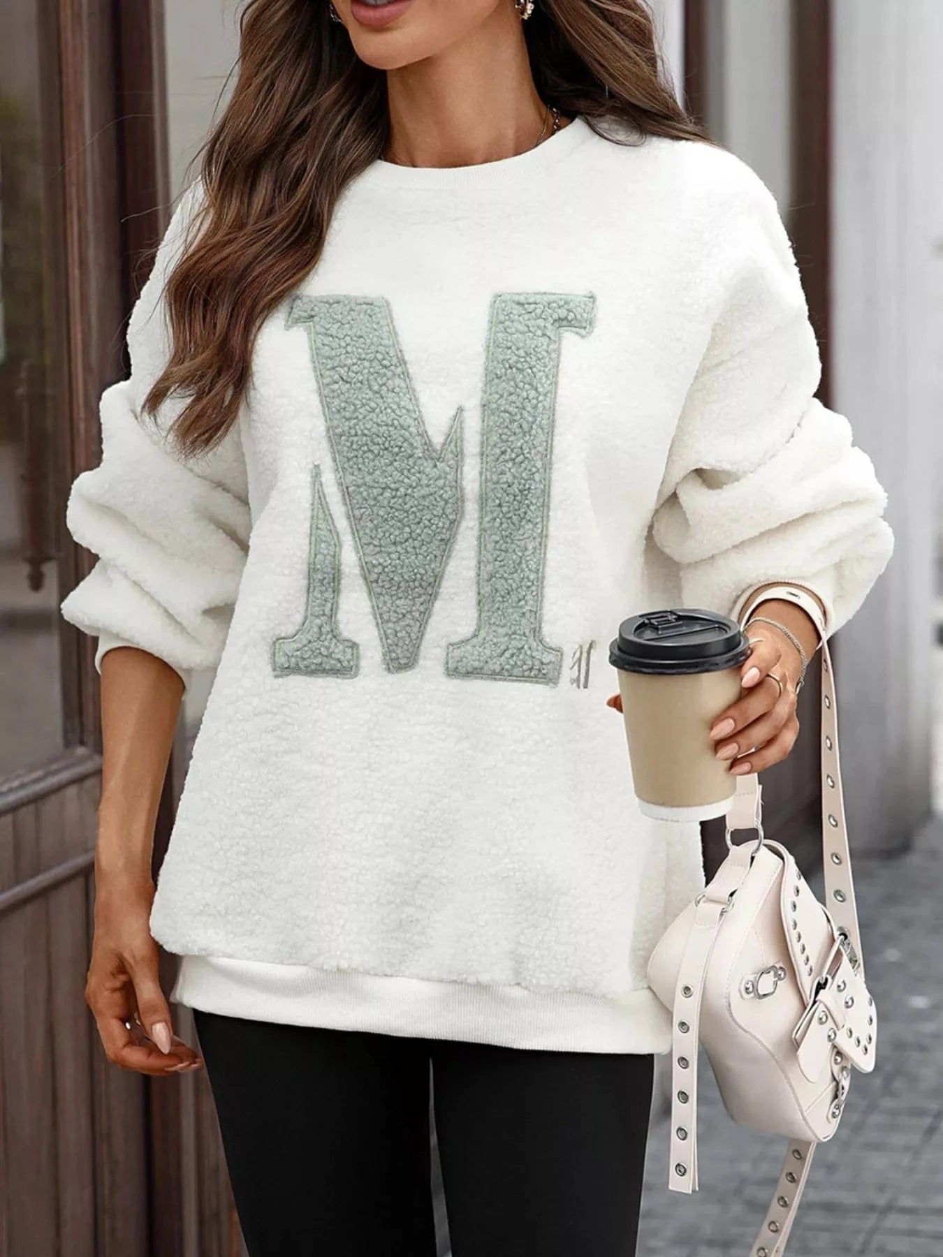 Letter Round Neck Fleece Sweatshirt Tops and sweaters and T-Shirts