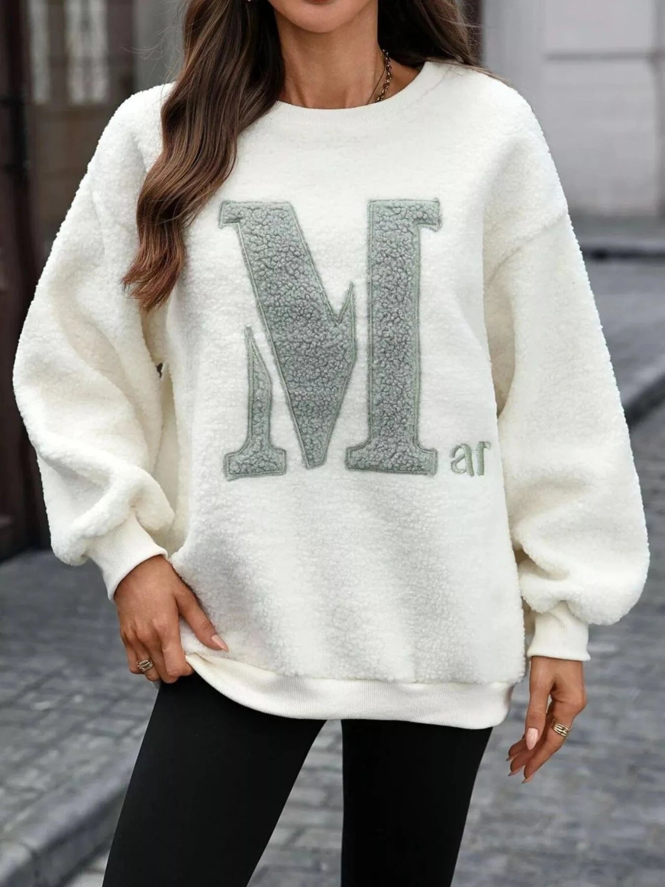 Letter Round Neck Fleece Sweatshirt Tops and sweaters and T-Shirts